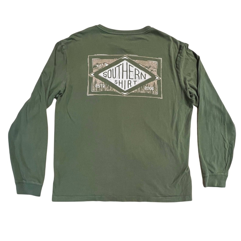 Southern Shirt Long Sleeve Pocket Tee Mens M Green Graphic Mountain Gorpcore
